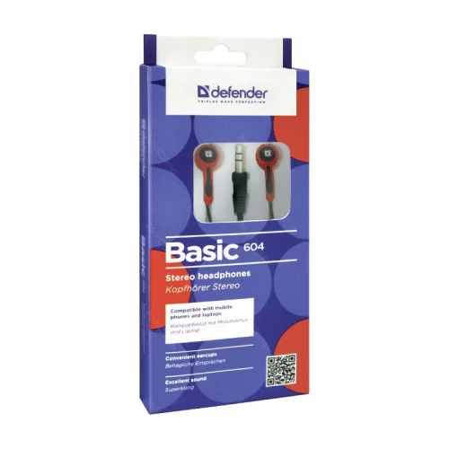 Наушники Defender Basic 604 черный+красный 