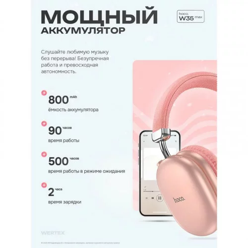 Наушники беспроводные Hoco W35 Max (Pink) 