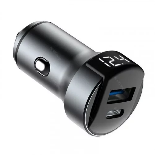 Автомобильное зарядное устройство OLMIO 38W Type-C +USB 040231 серое 