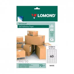 Бумага самоклеящаяся Lomond A4, 70г/м2. 50лист, 65части (38х21.2мм) (2100215)                                                                                                                                                                             