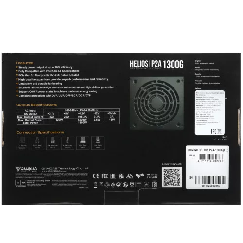 Блок питания GAMDIAS HELIOS P2A-1300G [16223-02940-10001-G] черный 