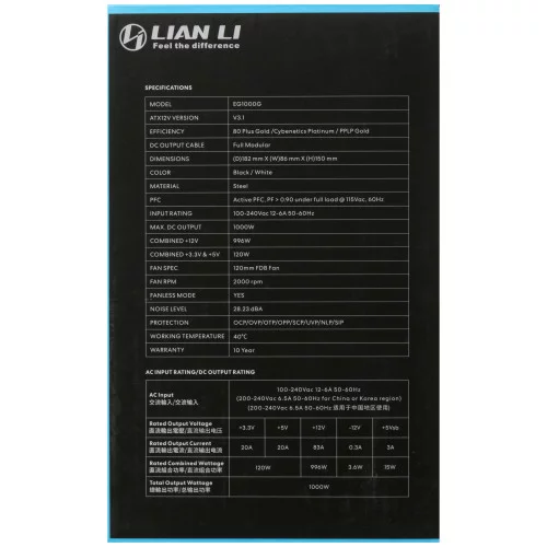 Блок питания LIAN LI EDGE GOLD 1000W [G9P.EG1000G.BH00.RU] черный 