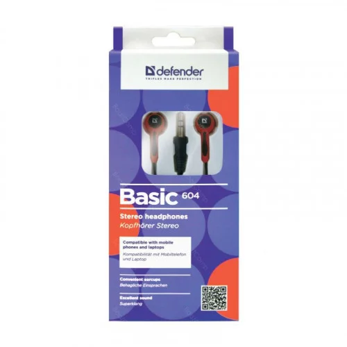 Наушники Defender Basic 604 черный+красный 