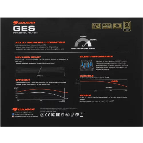 Блок питания Cougar GES 750 [31GK075.6433P] черный 