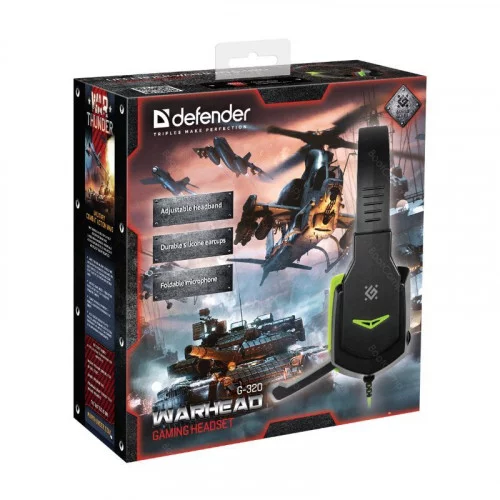 Наушники с микрофоном Defender Warhead G-320 чёрный+зелёный 