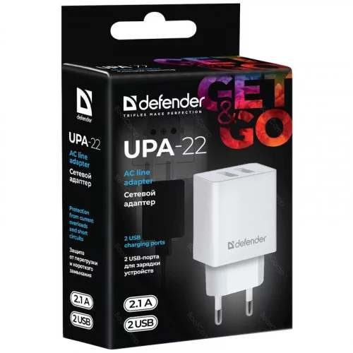 Сетевое зарядное устройство Defender UPA-22 белый 83580 