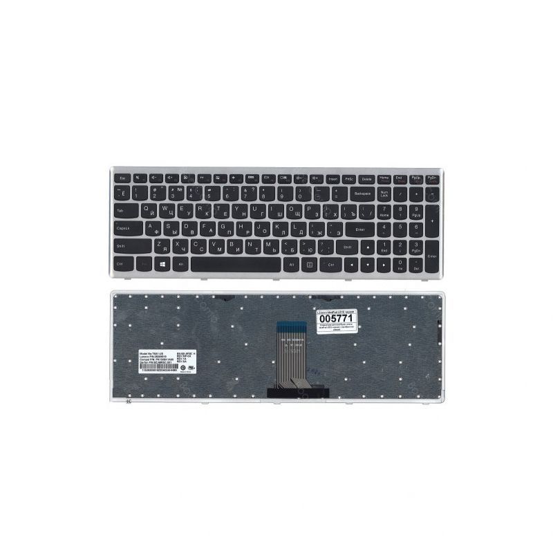 Клавиатура для ноутбука Lenovo IdeaPad U510 Z710 черная с серебристой рамкой