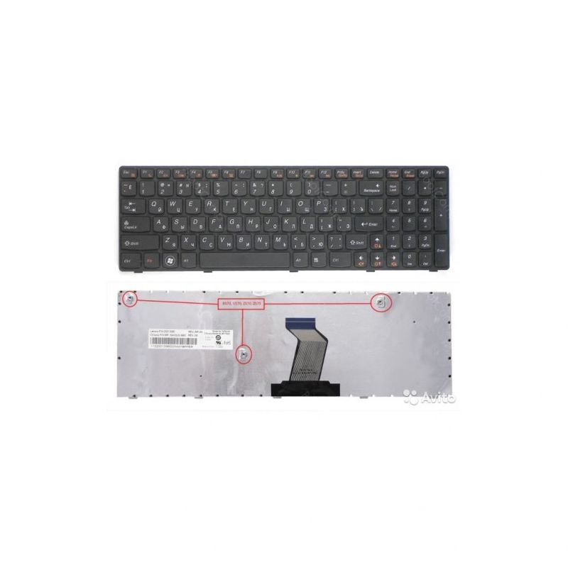 Клавиатура для Lenovo B570, B580, B590, V570, Z570 черная с черной рамкой