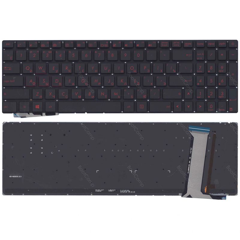Клавиатура для Asus N551, G771 черная без рамки с красной подсветкой